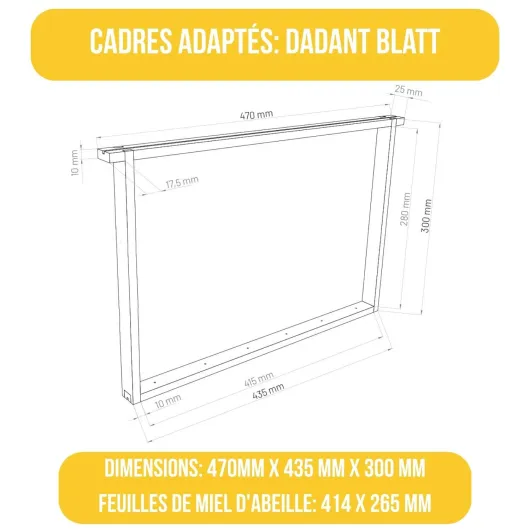 LYSON Kit Ruche d'abeilles Dadant Optima avec fond en plastique Varroa bas peint (jaune) - Demi-cadre: 40×47×15,8cm (dimensions intérieures) - Cadre: 40×47×29,5cm (dimensions intérieures)