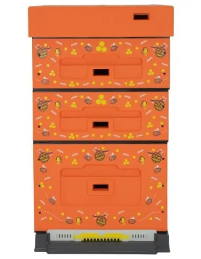 LYSON Optima - Lot de ruches Dadant en polystyrène - Orange avec impression abeilles - À monter soi-même - Cadre assorti : 47 x 43,5 x 30 cm - 47 x 43,5 x 14,5 cm