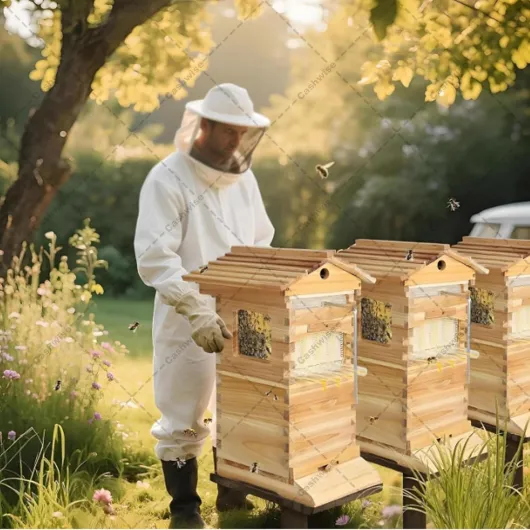 Ruche en bois auto-fluide avec cadres et plateaux, kit de démarrage complet pour l'apiculture et la pollinisation du jardin