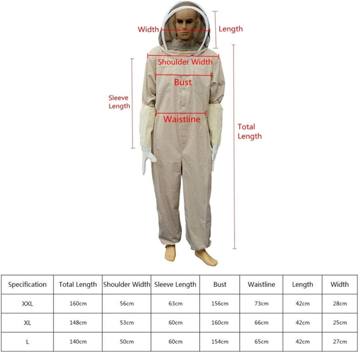 Combinaison D'apiculteur, Costume D'apiculture Professionnelle avec Gants & Voile De Protection, Combinaison Apicole pour Tout Le Corps, Anti Guêpes Équipement pour Apiculteurs, Café, XL