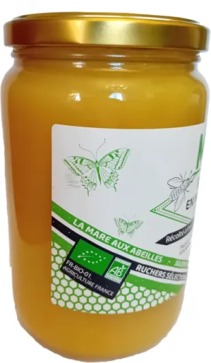 Miel Bio de Normandie (1 Kg), Délicieusement crémeux et récolté à froid - origine France - certifié BIOLOGIQUE - Naturel - Non chauffé - Non Pasteurisé - La Mare aux Abeilles.