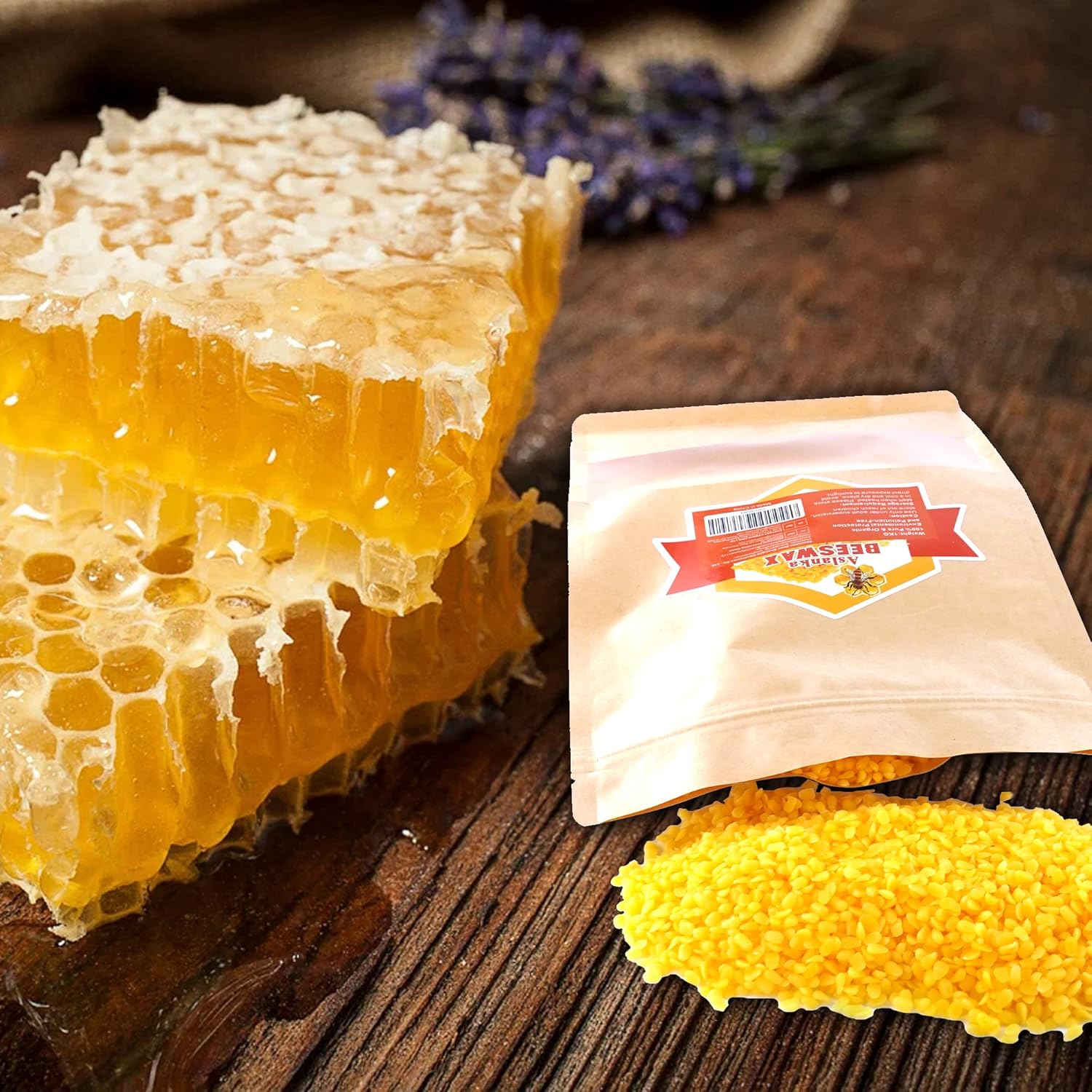 Cire D’Abeille Pastilles, 1kg Cire d'abeille 100% Naturelle Pure pour Pastilles Idéales pour Cosmétiques et Bougies, Savons Et Bougies 1 Kg