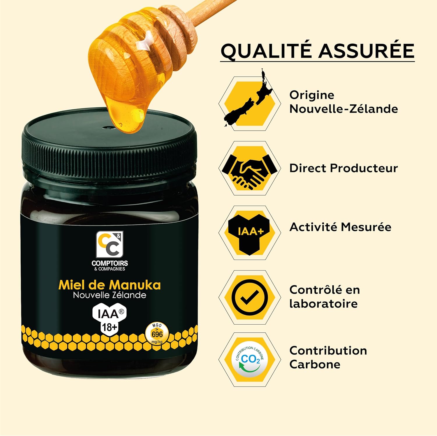 Miel de Manuka Actif - IAA18+ (MGO696+) - Origine Nouvelle Zélande - 250g Unique