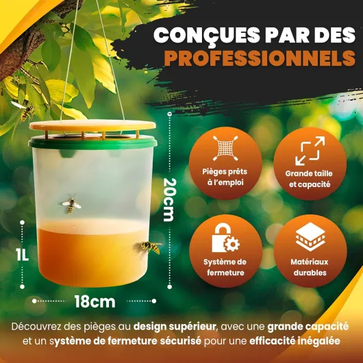 Mice&Co 2X Pièges à Guêpes Professionnels Grande Taille - Piège à Frelon Asiatique - Piège Anti Guêpe Attrape Frelons Asiatiques Vespa Velutina Écologique Extérieur