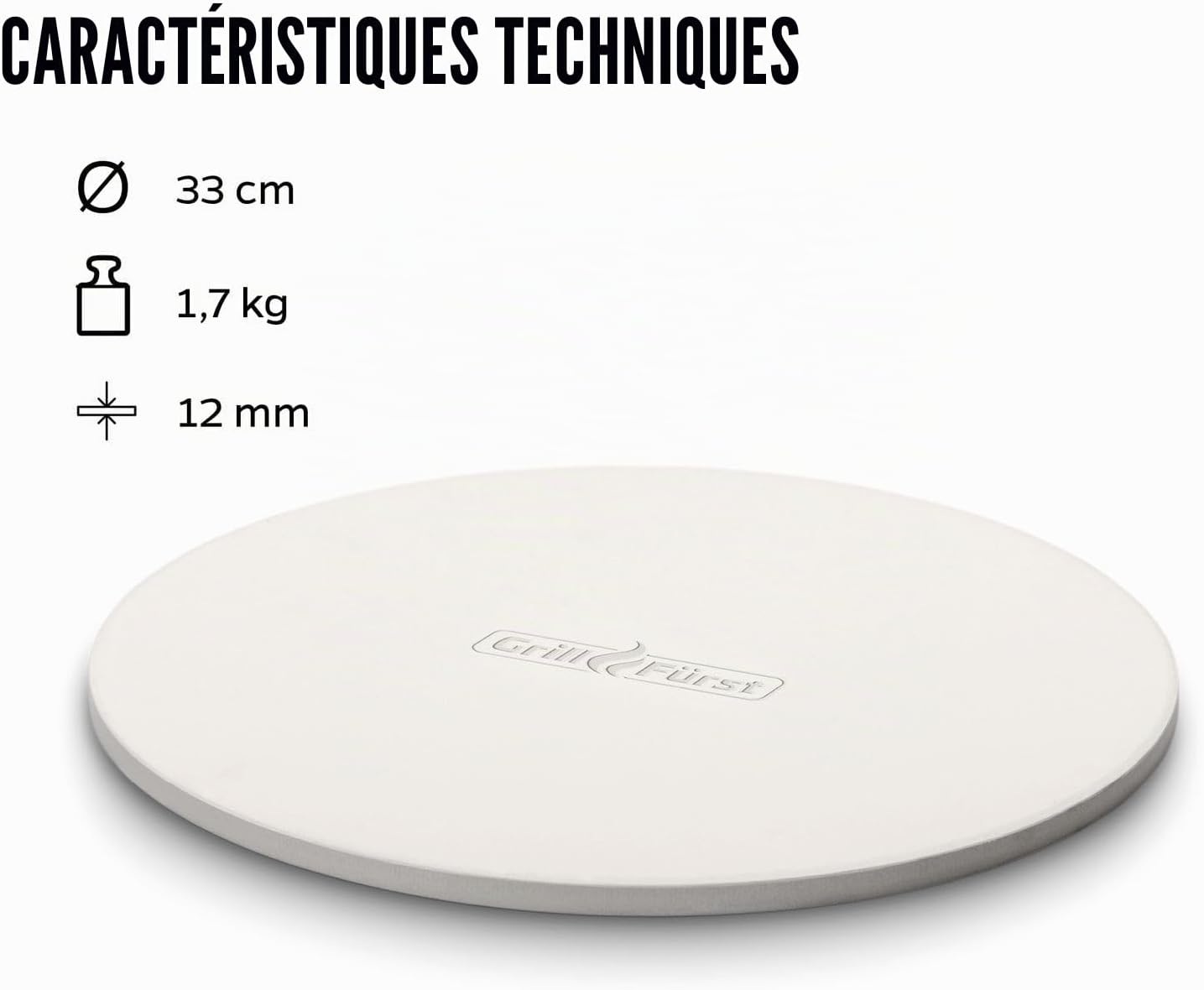Cordiérite Pierre à pizza 33 cm ronde pour barbecue ou four - Pizza Pâtisserie sur barbecue à gaz barbecue au charbon de bois, boule Grill et Barbecue électrique comme de la pierre Four Gris