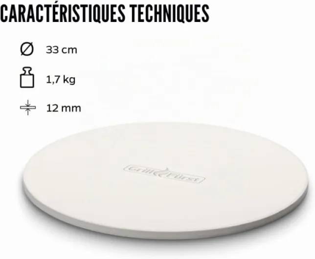 Cordiérite Pierre à pizza 33 cm ronde pour barbecue ou four - Pizza Pâtisserie sur barbecue à gaz barbecue au charbon de bois, boule Grill et Barbecue électrique comme de la pierre Four Gris